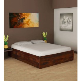 Hout Solid Wood King Size Bed with Storage in Provincial Teak Finish