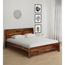 Drewno Solid Wood King Size Bed in Rustic Teak Finish