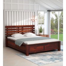 drew Solid Wood King Size Bed with Storage in Honey Oak Finish