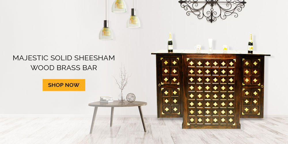 Majestic Solid Sheesham Wood Brass Bar